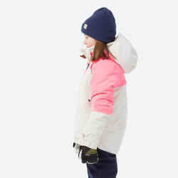 Kids’ warm and waterproof ski jacket 900 - White and pink