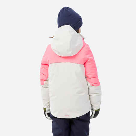 Kids’ warm and waterproof ski jacket 900 - White and pink