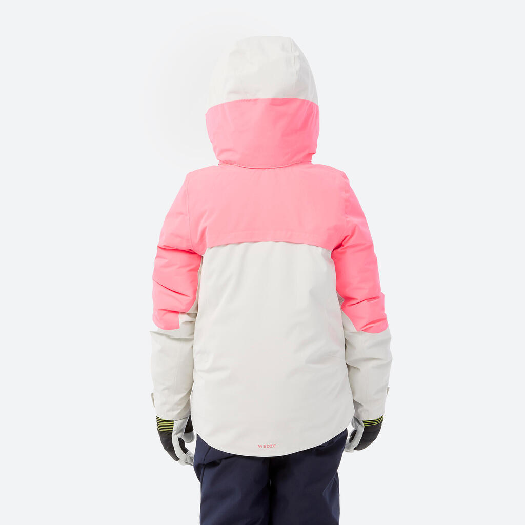 Detská lyžiarska hrejivá a nepremokavá bunda 900 bielo-ružová