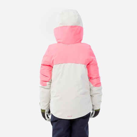 Kids’ warm and waterproof ski jacket 900 - White and pink