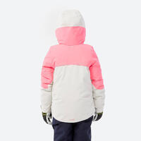 Belo-roze dečja topla i vodootporna jakna za skijanje 900