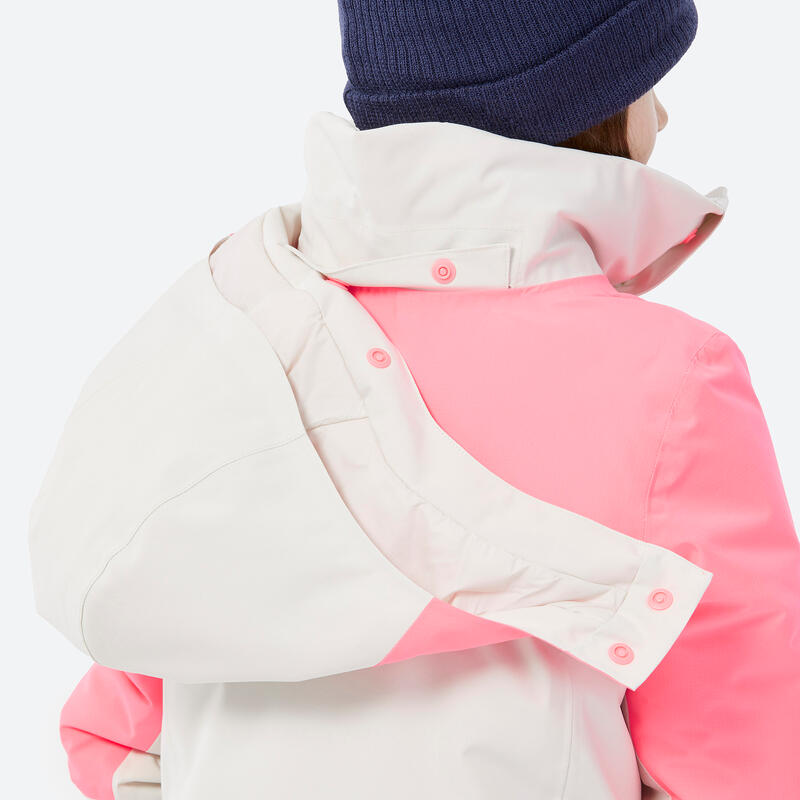 Warme en waterdichte ski-jas voor kinderen 900 wit/roze