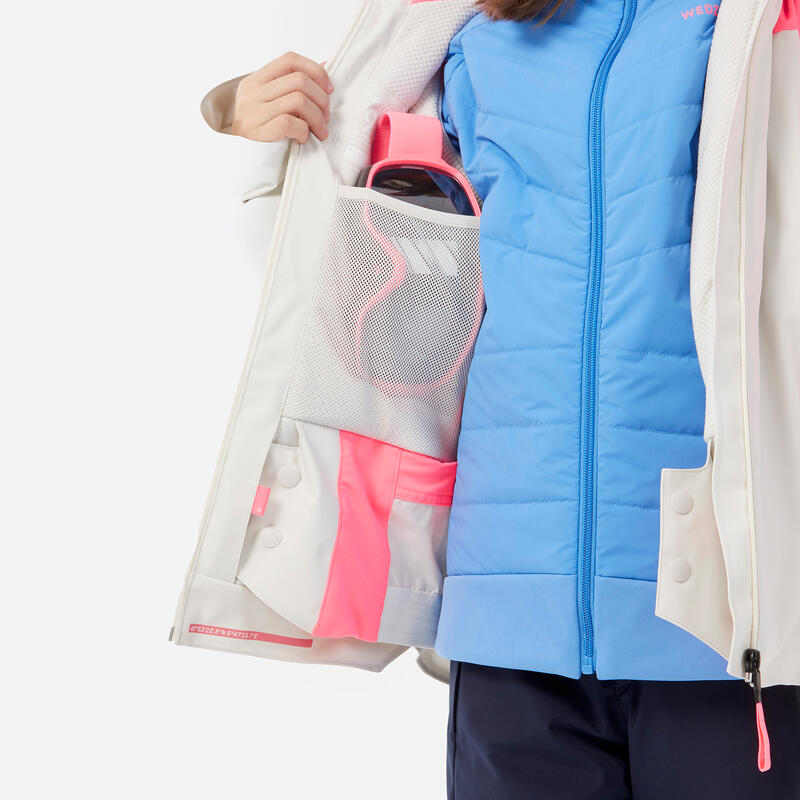 Veste de ski chaude et imperméable fille 8-14 ans, 900 rose et blanc