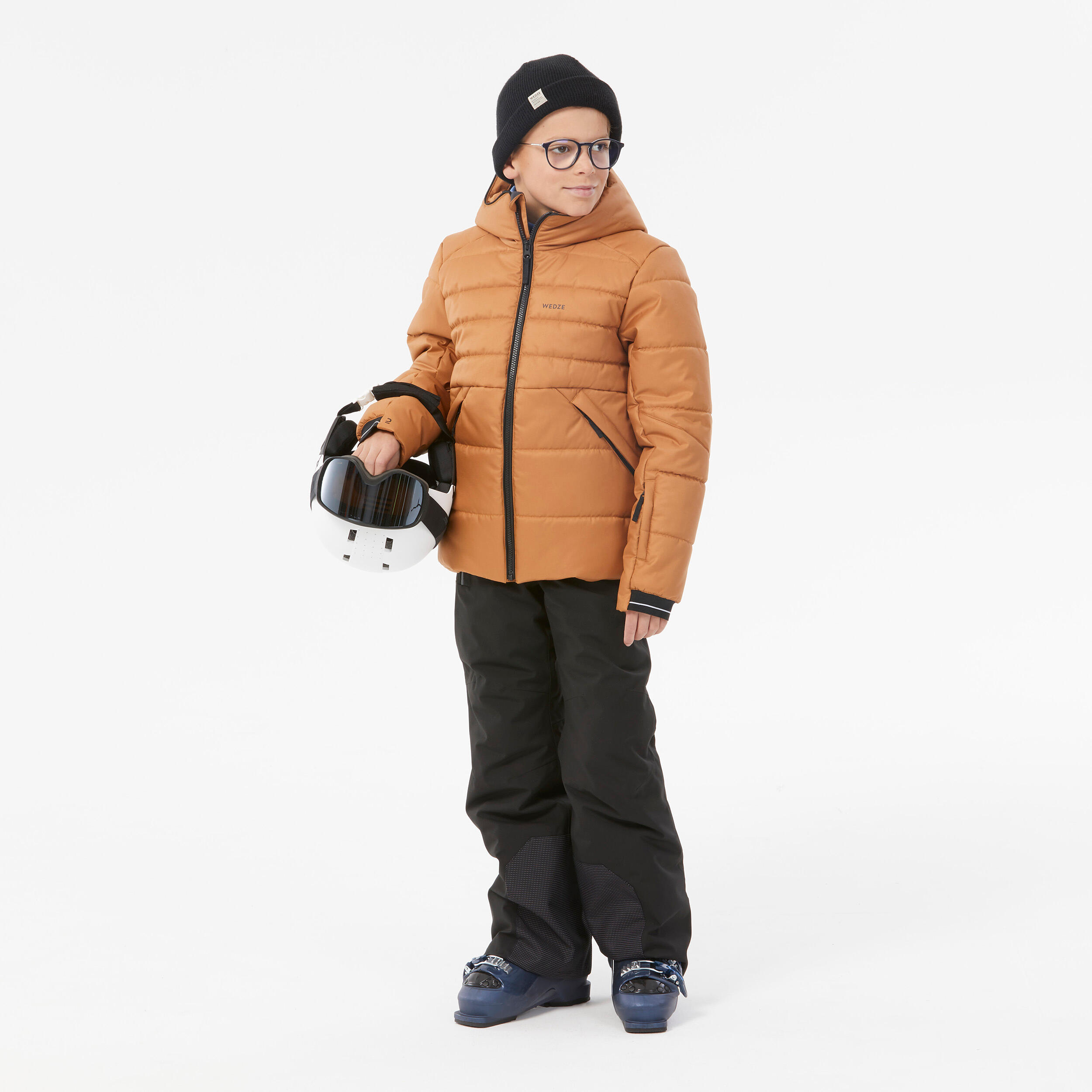 Junior Warm Padded Ski Jacket 100 Brown