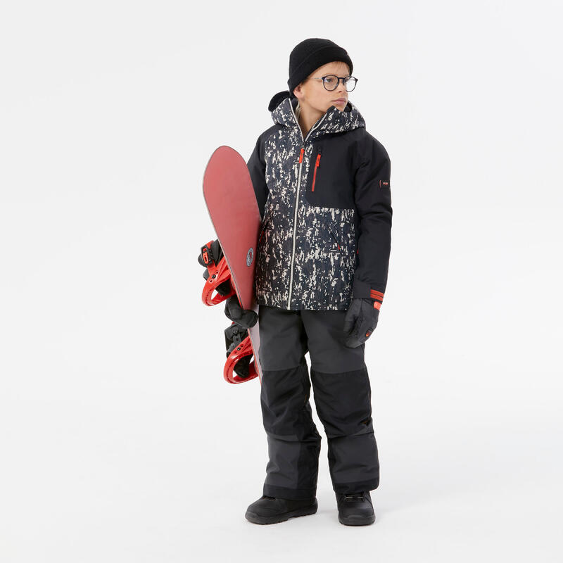 Giacca snowboard bambino SNB 500 nera mimetica