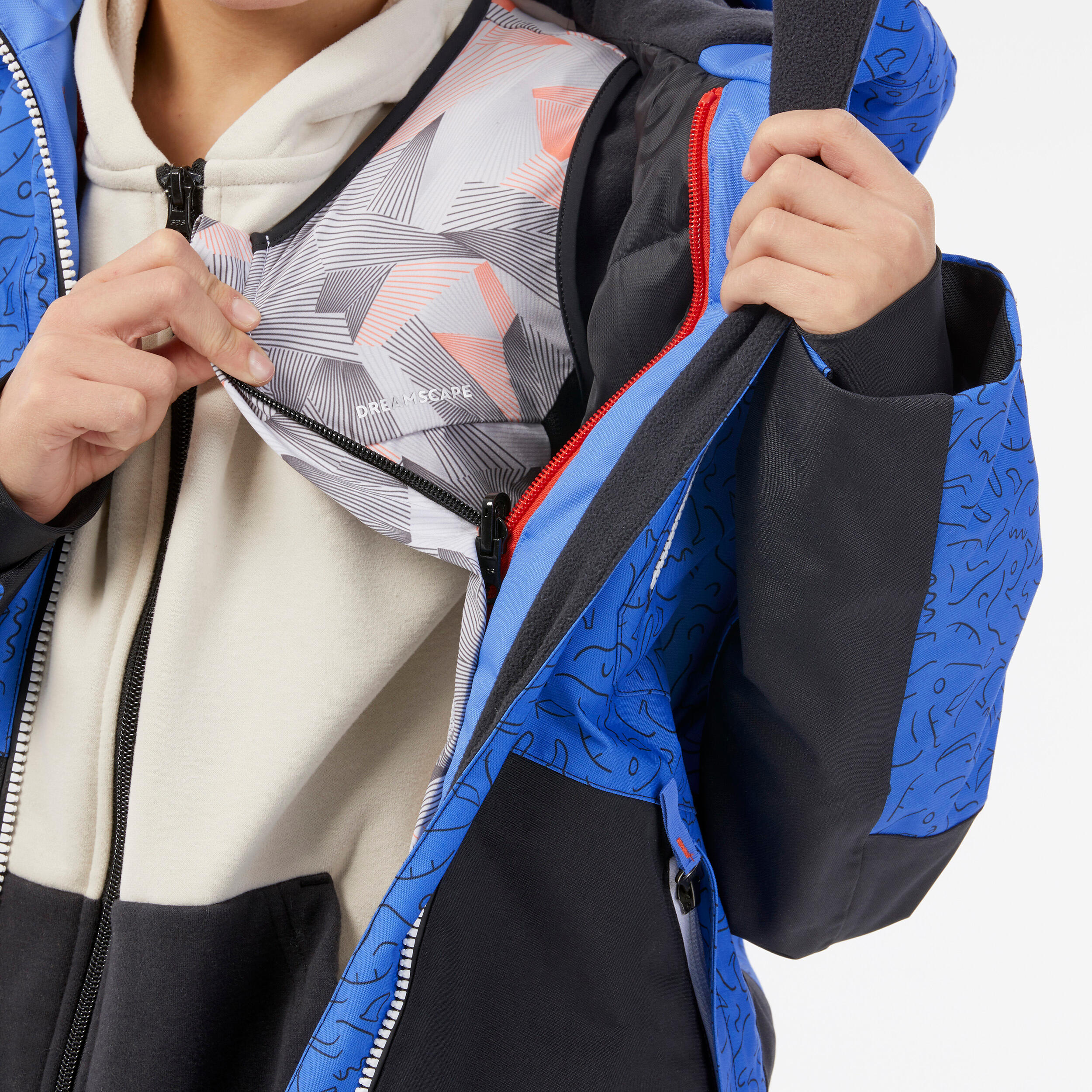 KIDS’ SNOWBOARD ENFANT SNB 500 JACKET – park blue design 8/16