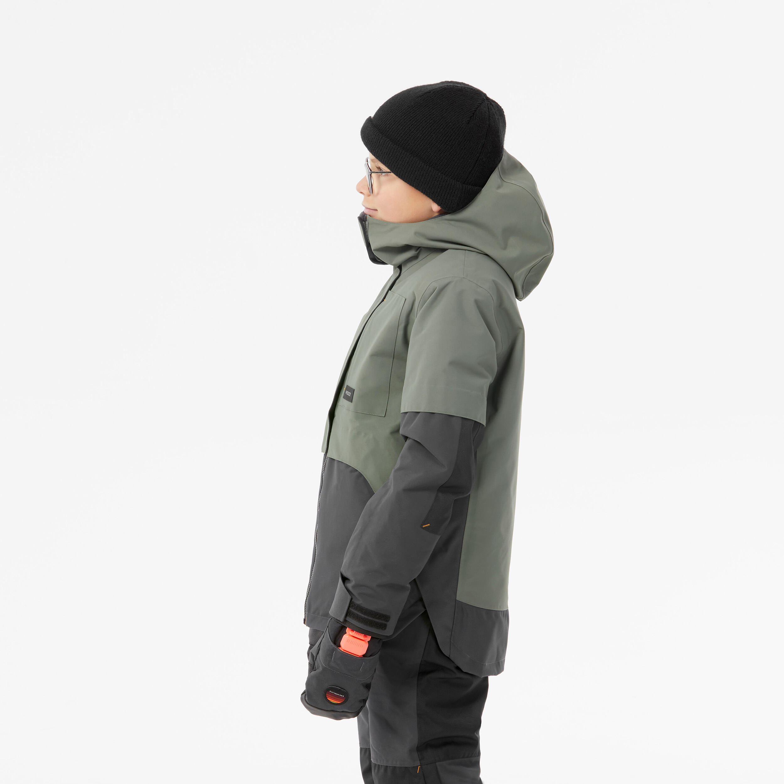 BOYS' HIGH RESISTANCE LONG SNOWBOARD JACKET - SNB 500 - KHAKI 7/19