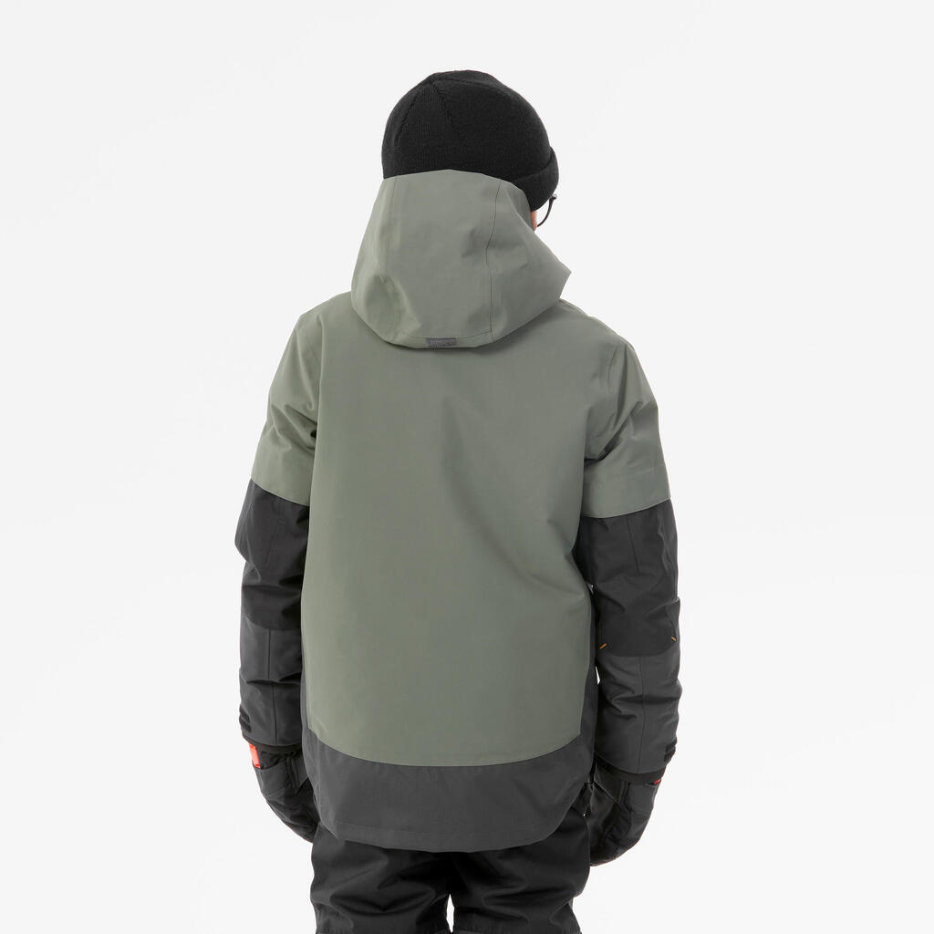 BOYS' HIGH RESISTANCE LONG SNOWBOARD JACKET - SNB 500 - KHAKI