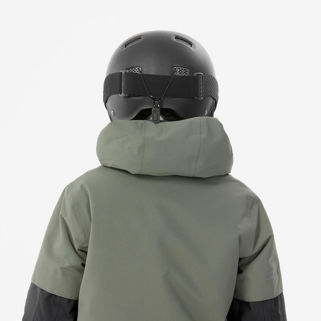 Chlapčenská snowboardová bunda SNB 500 dlhá a veľmi odolná kaki