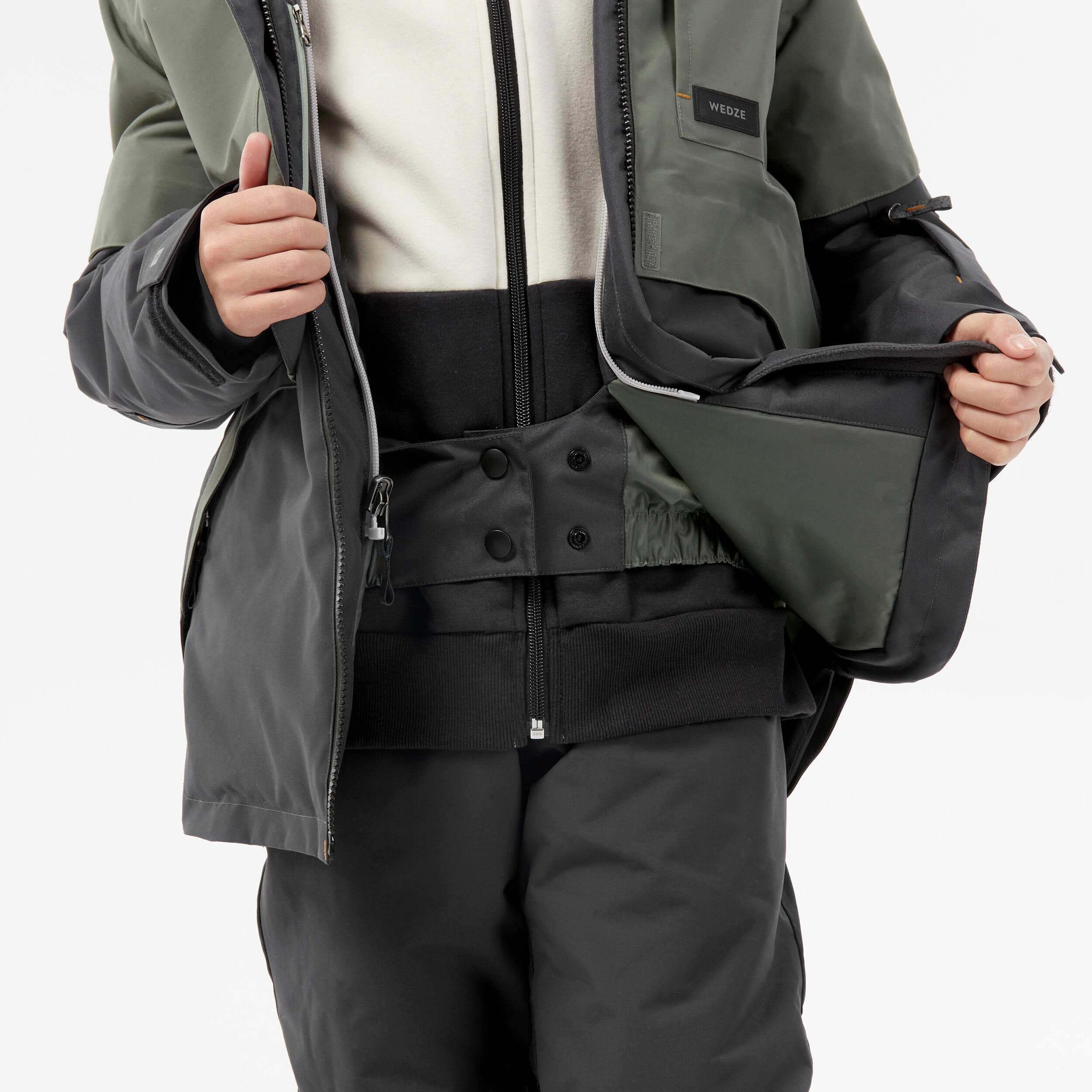 Kids’ Winter Jacket Snowboarding 500 Khaki Ash khaki green