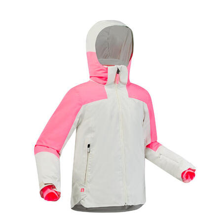 Belo-roze dečja topla i vodootporna jakna za skijanje 900