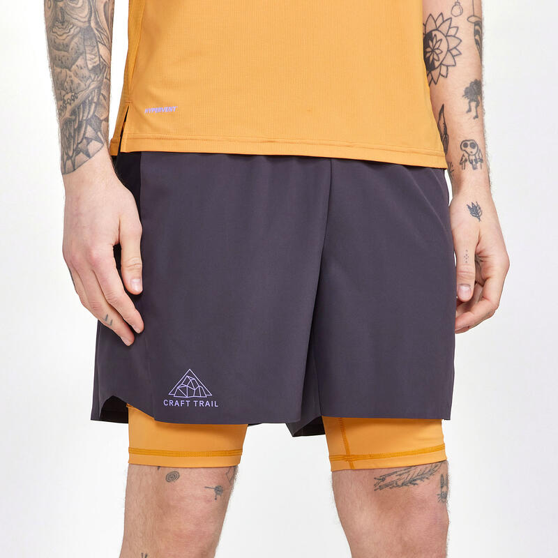 SHORT 2-EN-1 DE TRAIL RUNNING HOMME - PRO TRAIL CRAFT SLATE/DESERT