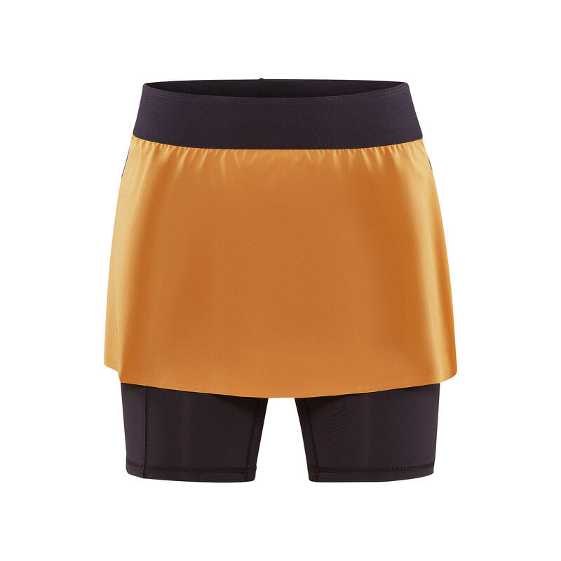 JUPE SHORT 2-EN-1 TRAIL RUNNING FEMME - PRO TRAIL CRAFT JAUNE/ORANGE/NOIR