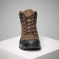 Breathable High-Fitting Leather Hunting Boots Crosshunt 100 D brown