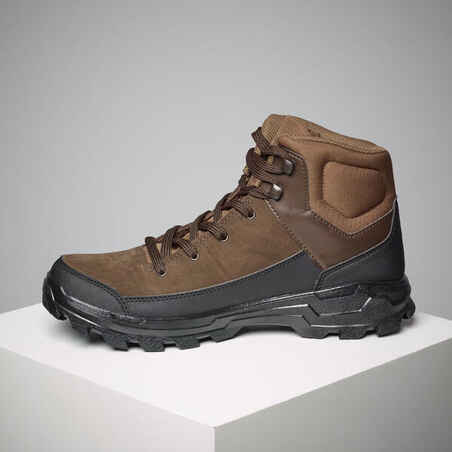 Breathable High-Fitting Leather Hunting Boots Crosshunt 100 D brown