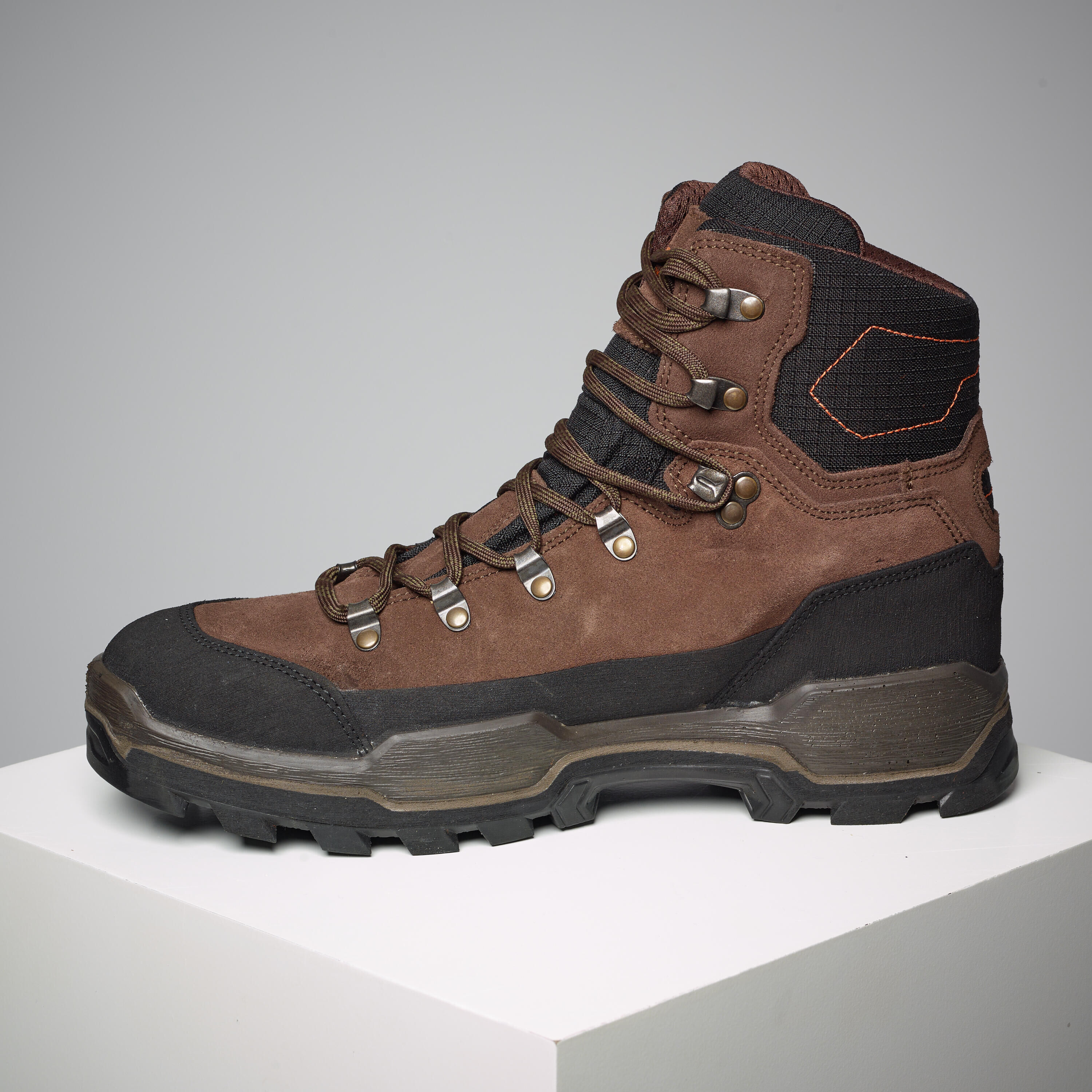 SOLOGNAC WATERPROOF ROBUST HUNTING BOOTS CROSSHUNT 500 - BROWN