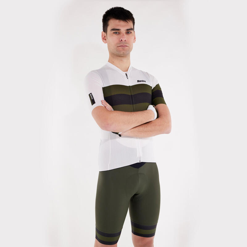 Maglia Ciclismo Uomo Santini Race Bianca Verde Nera Slim Fit