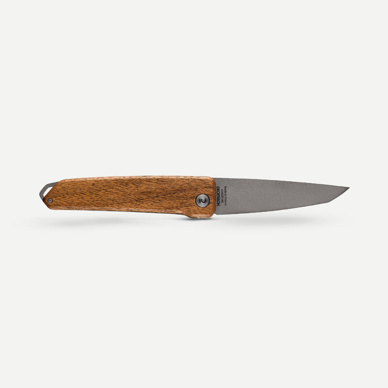 Nóż turystyczny składany Forclaz MT500 z rękojeścią z drewna 