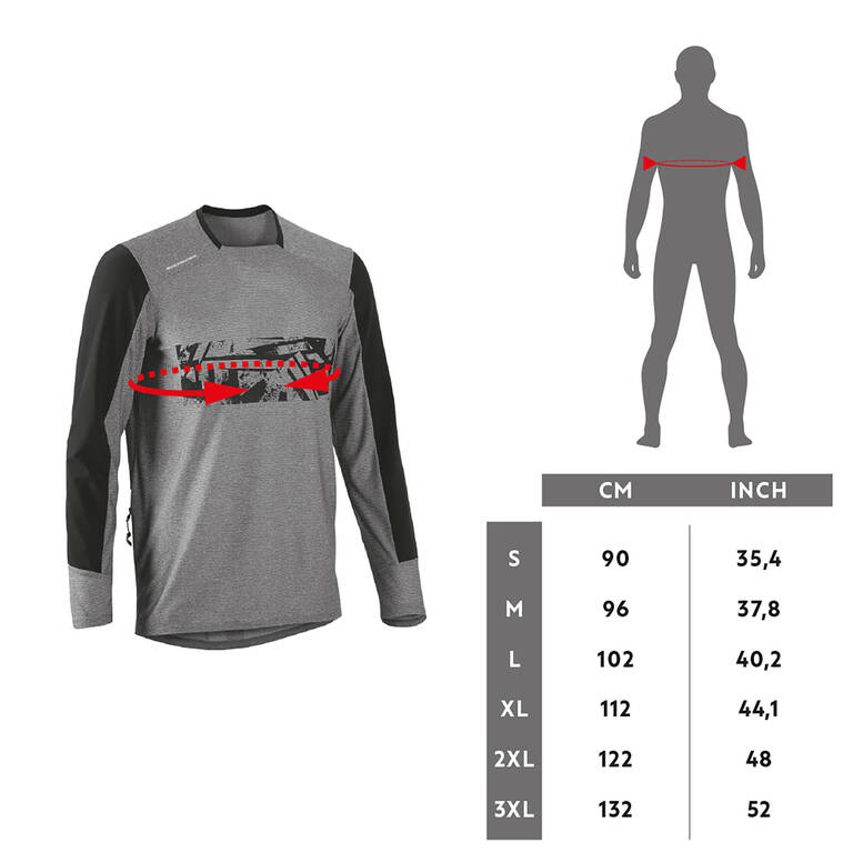 Long-Sleeved Mountain Biking Jersey EXPL 100 - Grey