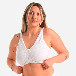 Sujetador deportivo sujeción baja cierre delantero Mujer Decathlon blanco