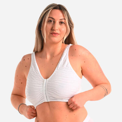 Reggiseno sportivo donna palestra sostegno leggero apertura davanti bianco