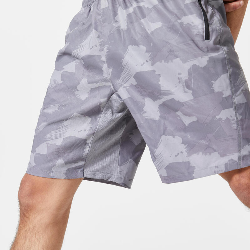 Short de fitness essentiel respirant poches zippés homme - gris camo