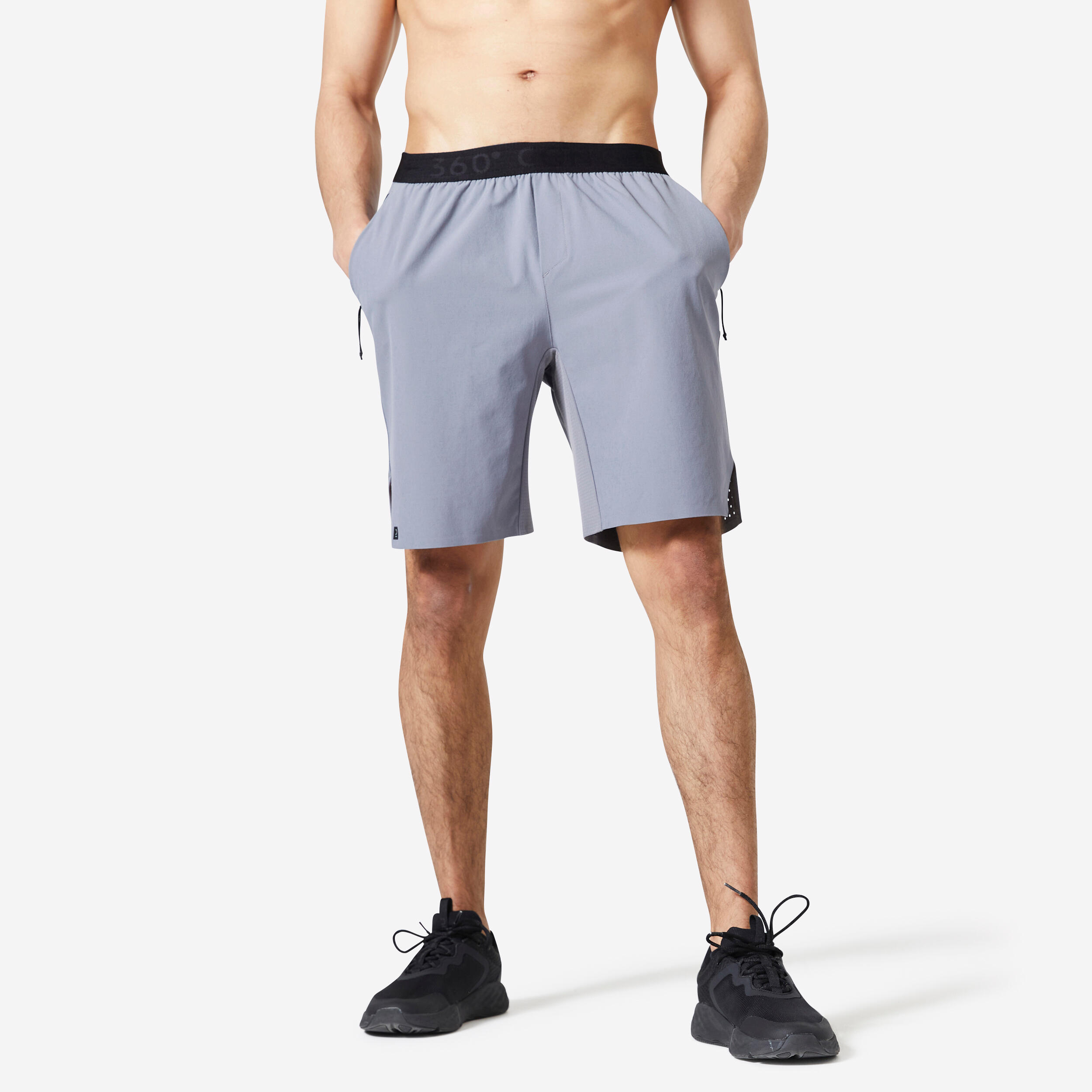 DOMYOS Men's Breathable Performance Cross Training Shorts with Zipped Pockets - Grey