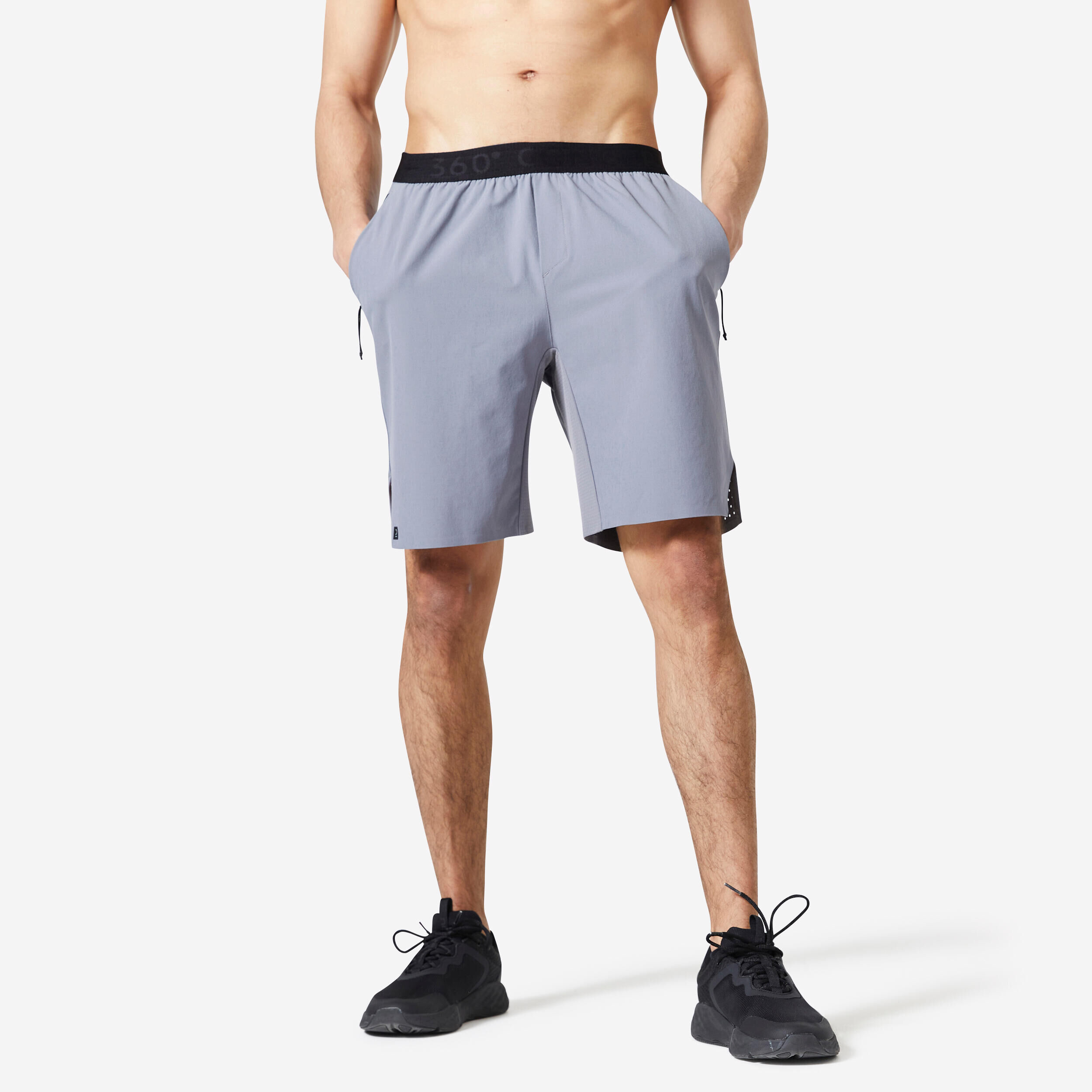 DOMYOS Men's Breathable Performance Cross Training Shorts with Zipped Pockets - Grey