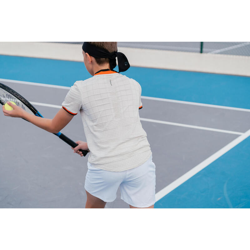 T-shirt de tennis garcon - Dry - Blanc cassé