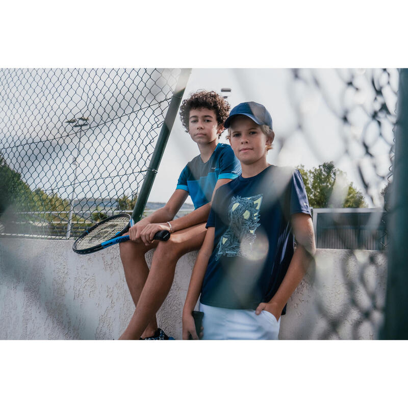 Tennisshirt voor jongens Essential marineblauw geel