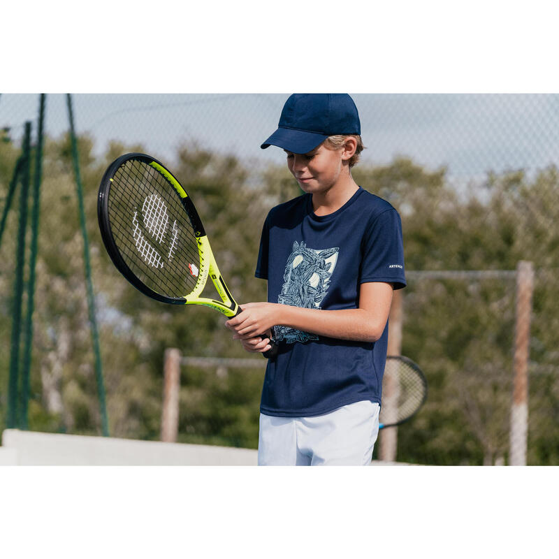 男童款網球T卹Essential-海軍藍/黃色