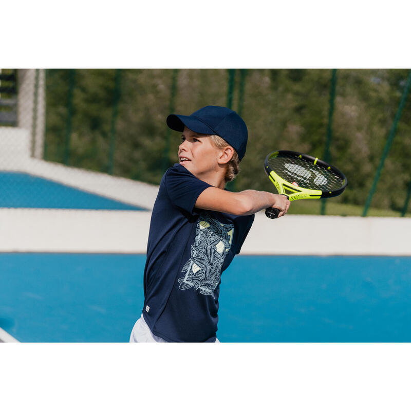 Boys' Tennis T-Shirt Essential - Navy Blue/Yellow