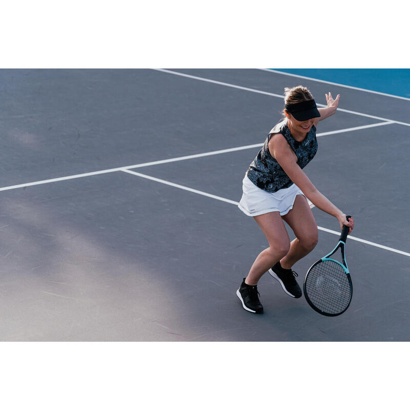 Damen Top Tennis Rundhals dry soft - Floraldruck schwarz