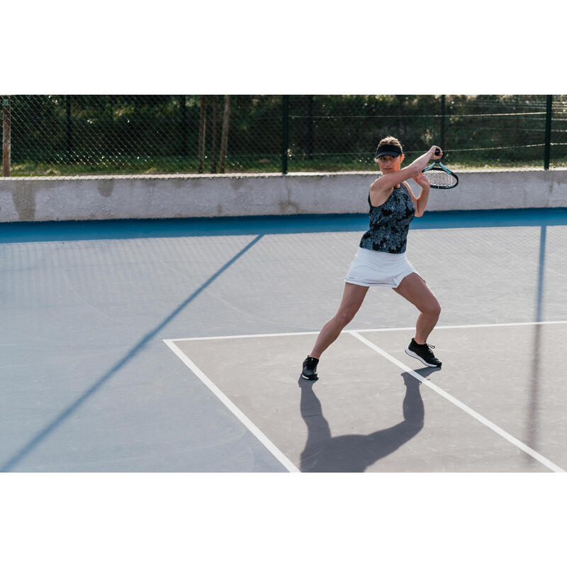 Maiou Tenis Dry Soft cu Guler Rotund Negru-Imprimeu Damă