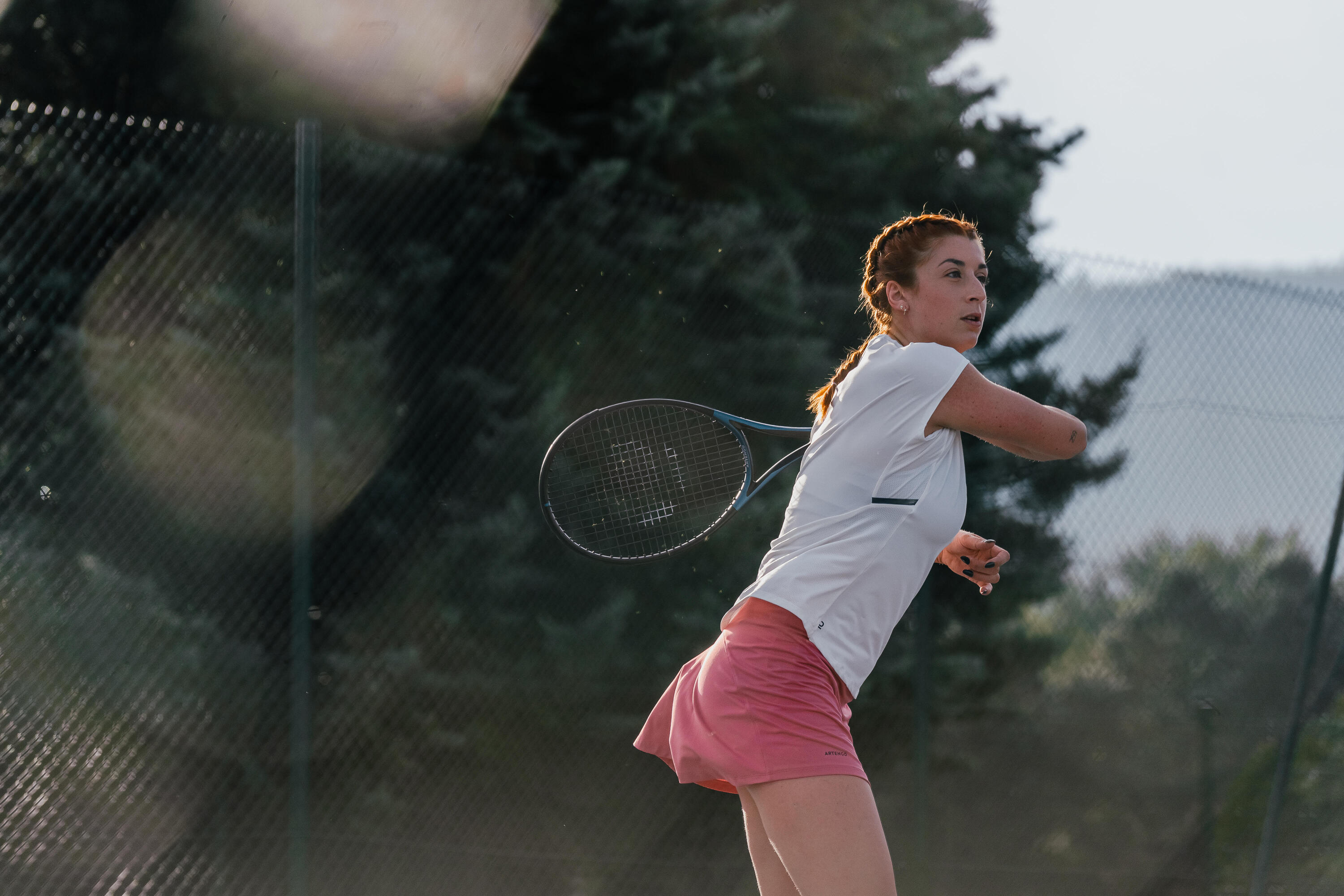 Jupe tennis dry femme - Essentiel 100 rose 11/16