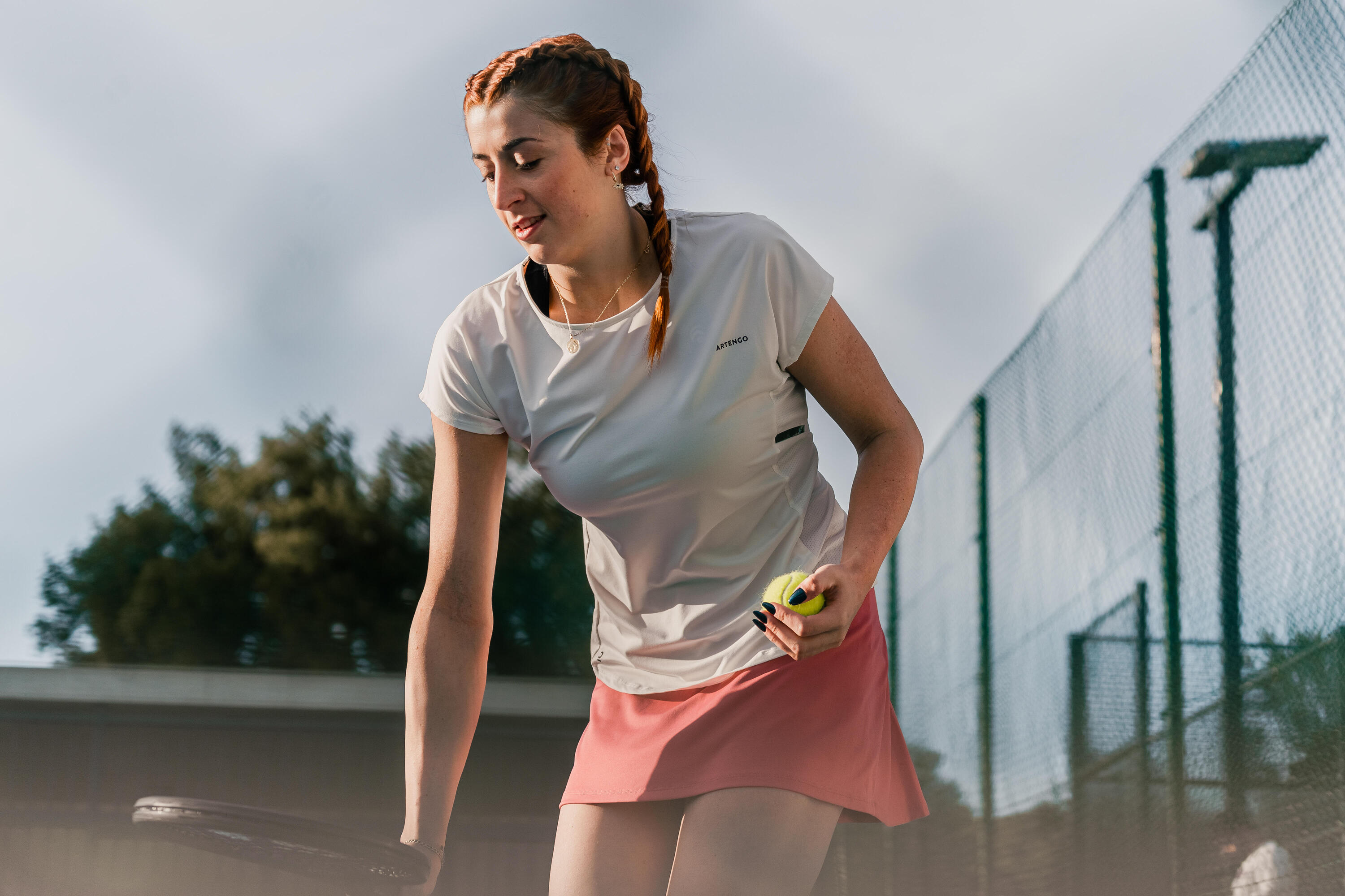 Jupe tennis dry femme - Essentiel 100 rose 6/16