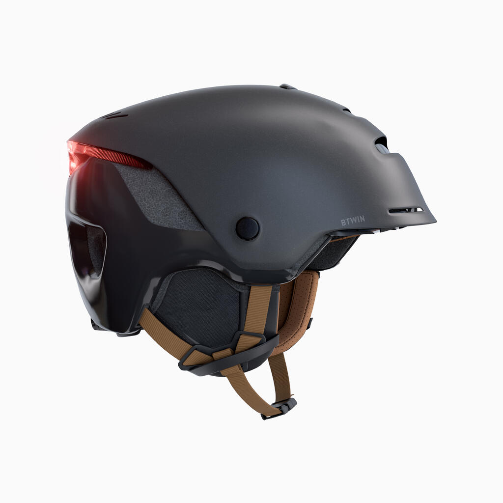 City Cycling Helmet with Visor and Rear Light 900 - Beige