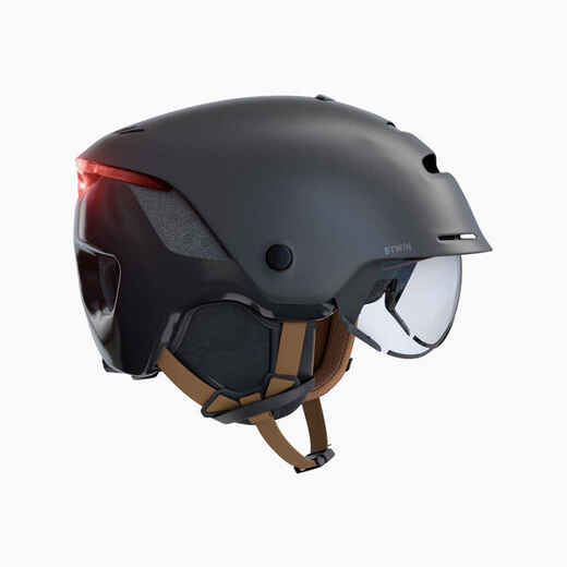 
      City Cycling Helmet with Visor and Rear Light 900 - Black
  