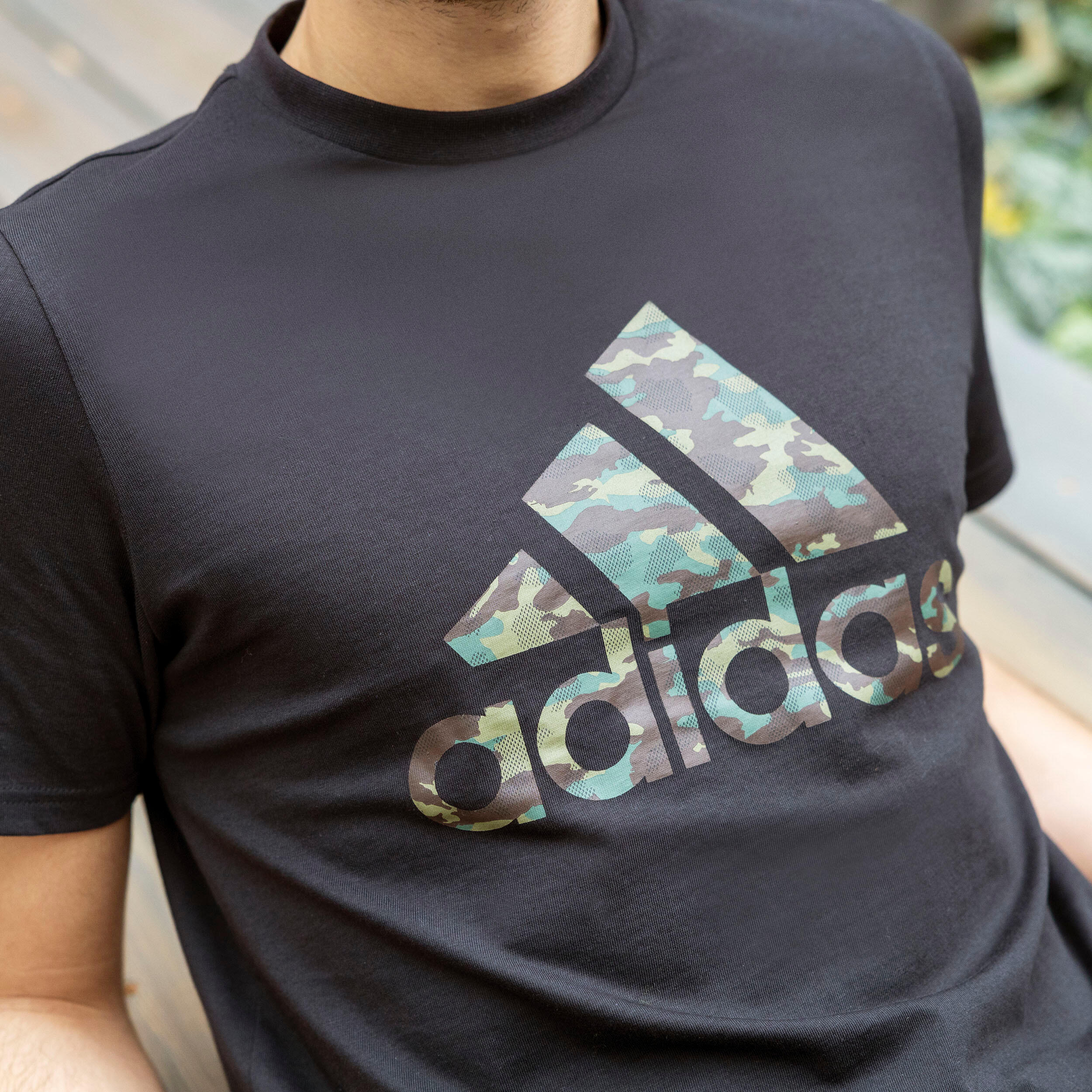 T-shirt uomo fitness ADIDAS regular 100% cotone nera 7/8
