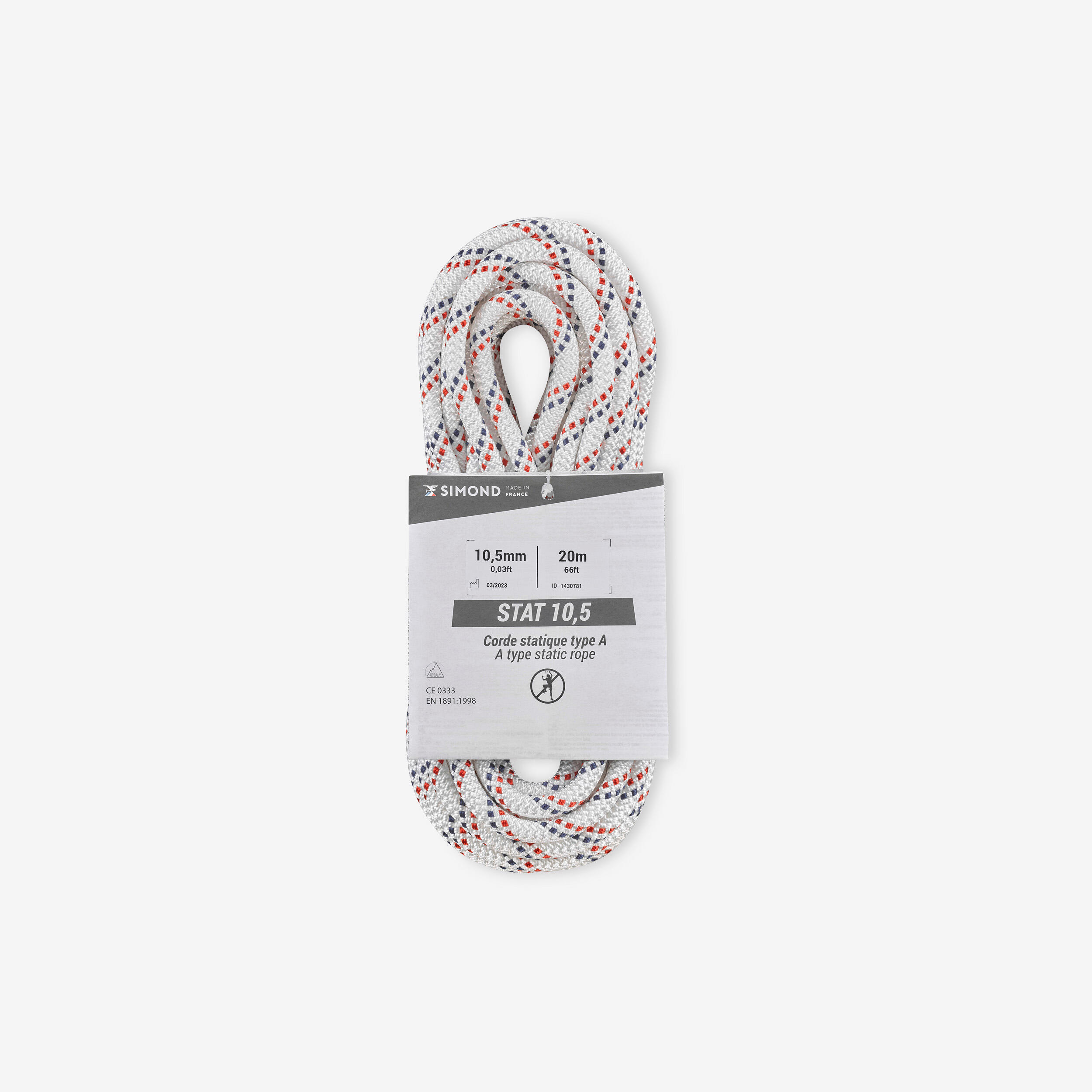 SIMOND SEMI-STATIC ROPE 10.5 MM X 20 M - STAT 10.5 WHITE