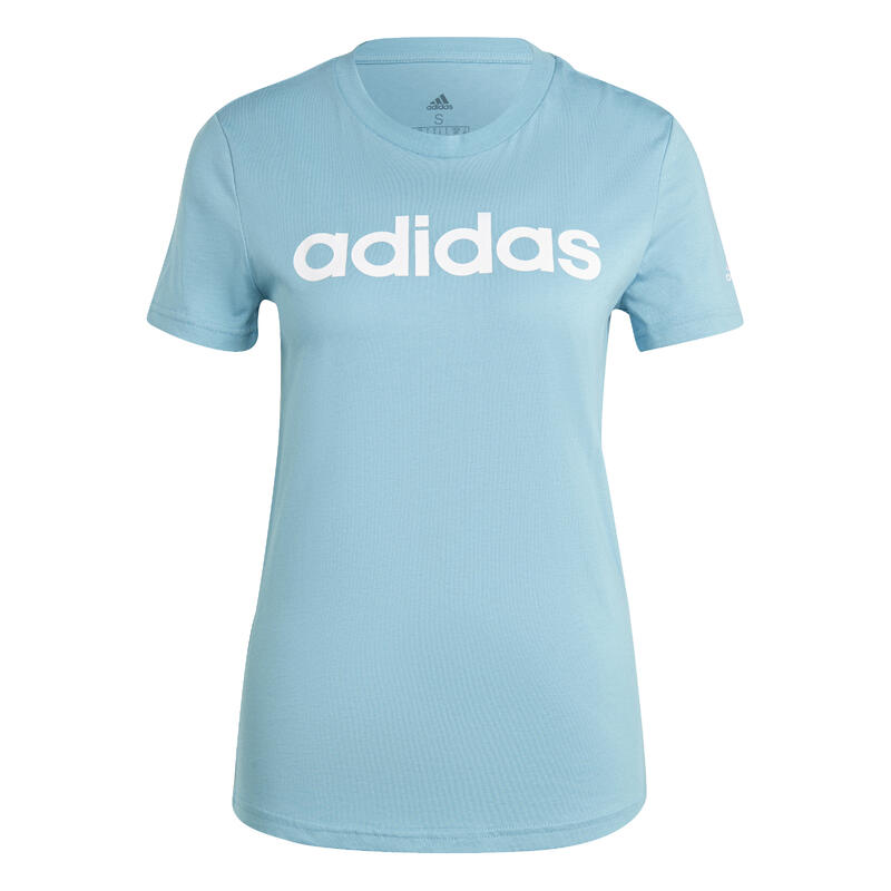 T-shirt donna fitness ADIDAS regular cotone azzurra