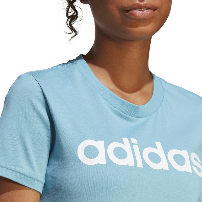 T-shirt donna fitness ADIDAS regular cotone azzurra