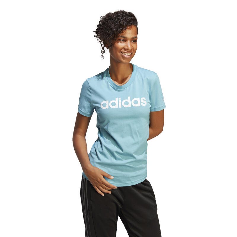 T-shirt donna fitness Adidas regular cotone azzurra