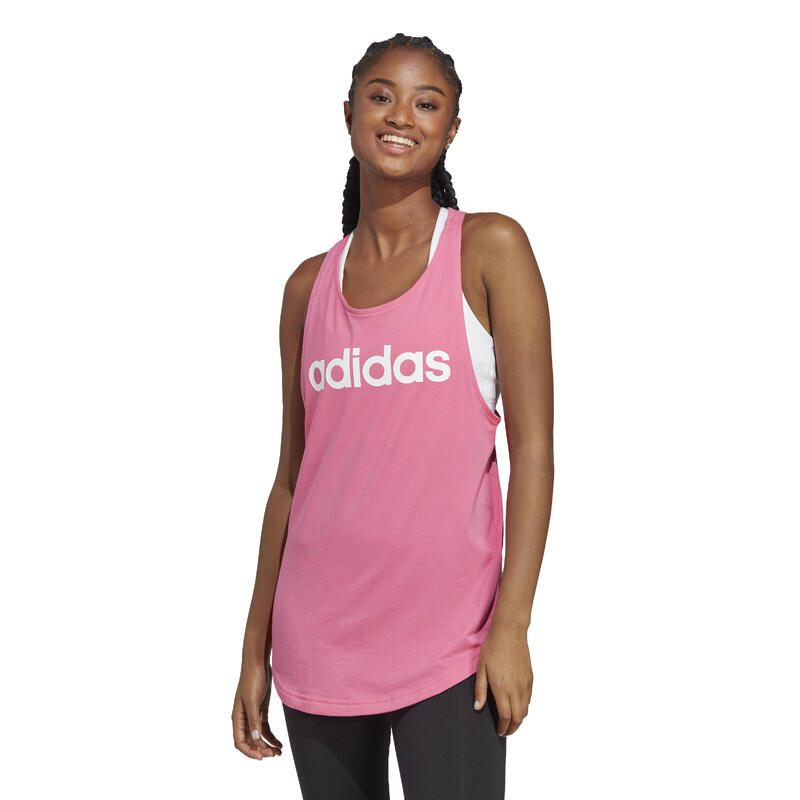 Canotta donna fitness Adidas regular misto cotone rosa