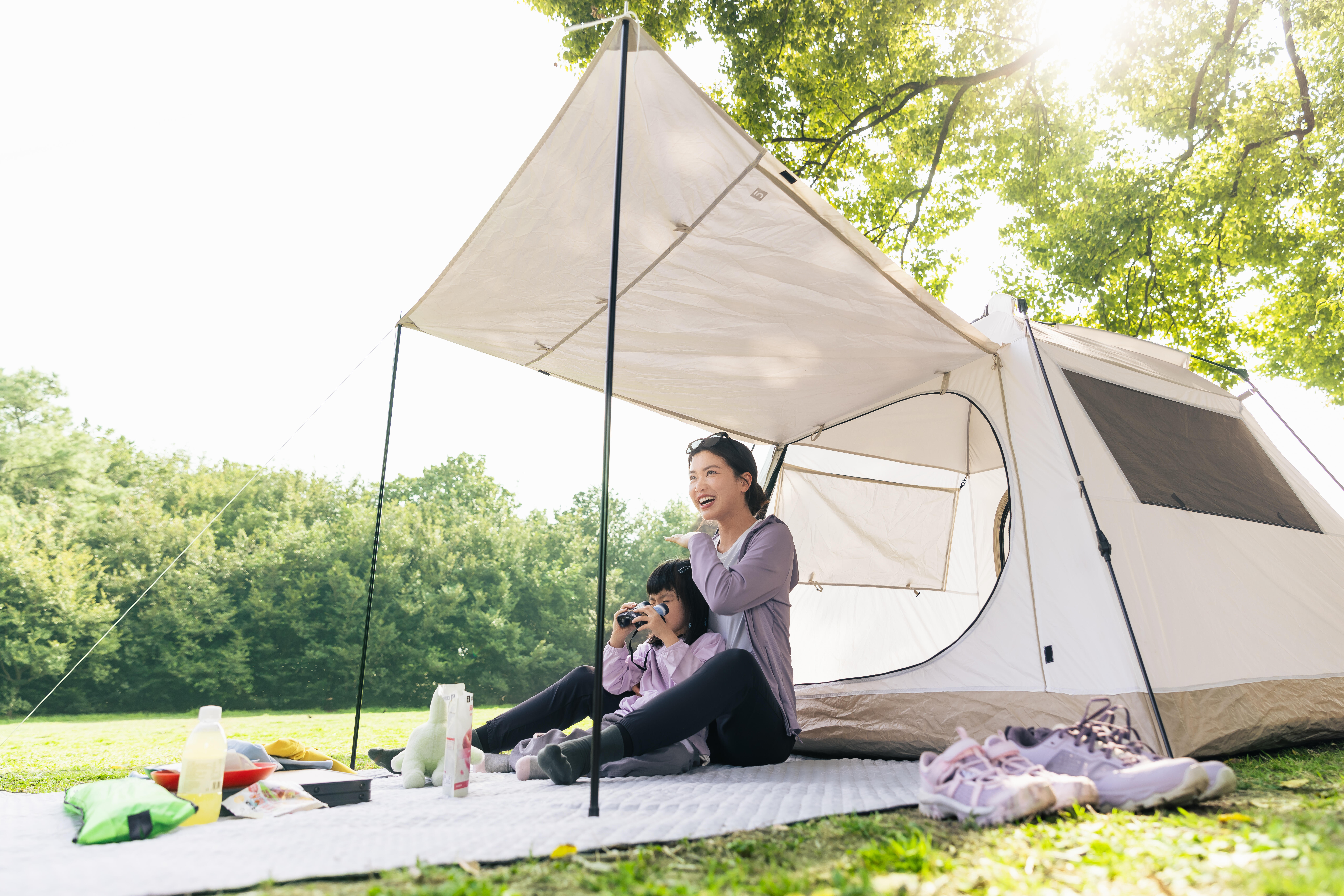 ケシュア ワンタッチシェルター タープ付 EASY SHELTER キャンプ サンシェード ワンタッチシェルター 3~4人用 (タープ付き