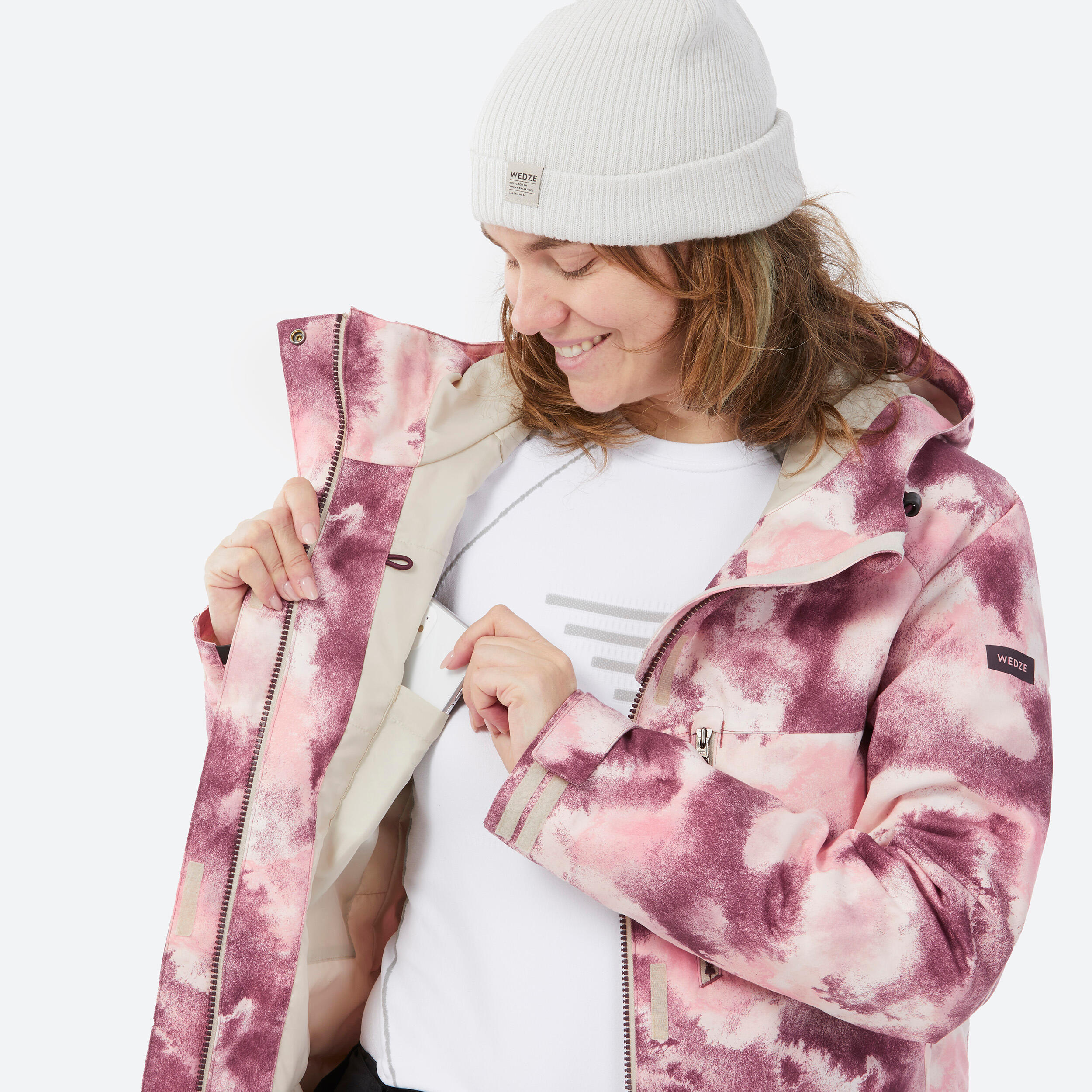 WOMEN'S SNB 100 SNOWBOARD JACKET - PINK GRAPH 11/13