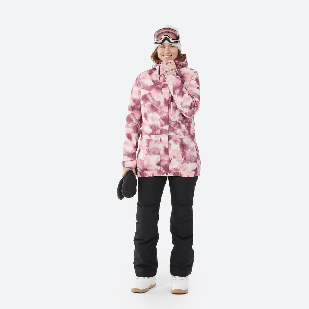 PARKA DE SNOWBOARD CÁLIDA Y TRANSPIRABLE MUJER SNB 100 DISEÑO ROSADO