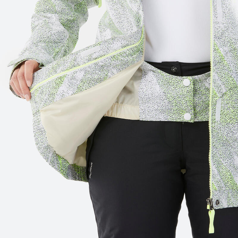 Veste de ski et snowboard longue et chaude femme, 500 graph blanc