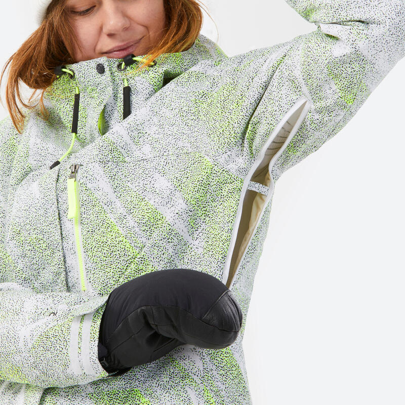 Veste de ski et snowboard longue et chaude femme, 500 graph blanc
