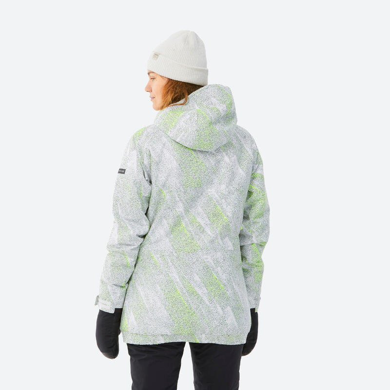 Veste de ski et snowboard longue et chaude femme, 500 graph blanc